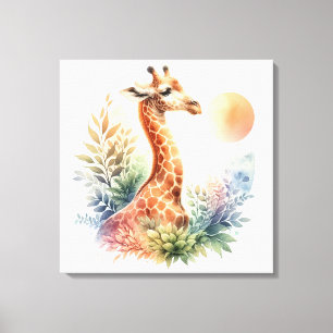 Lienzo Giraffe, follaje y luna