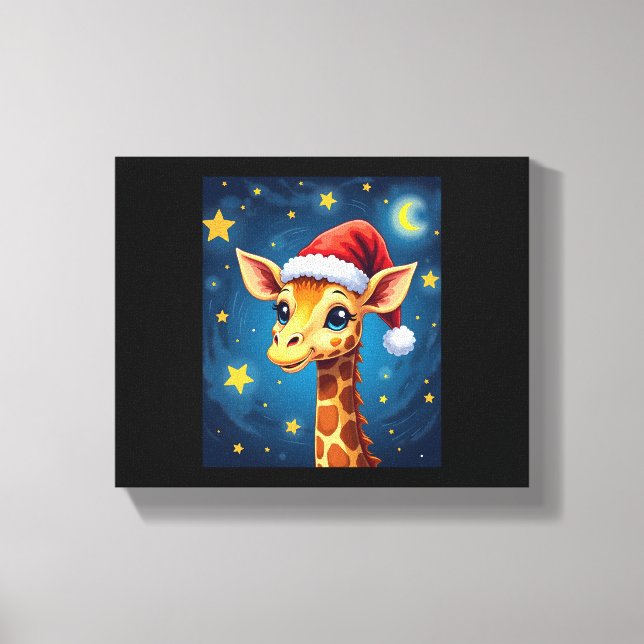 Lienzo Giraffe Santa Hat Starry Night Holiday L (Anverso)