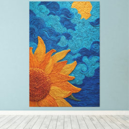 Lienzo Girasol con cielo azul arremolinado texturizado ab