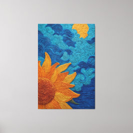 Lienzo Girasol con cielo azul arremolinado texturizado ab