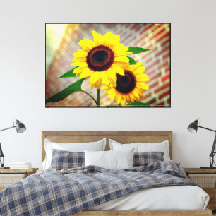Lienzo Girasol con Hojas Marco de Madera Negro Mate en Pa