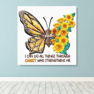 Lienzo Girasol/cruz/mariposa inspiradora