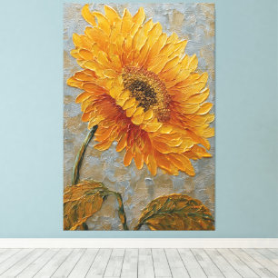 Lienzo Girasol dorado con remolino de plata en pared abst