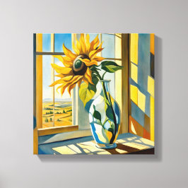 Lienzo Girasol en un vaso de agua