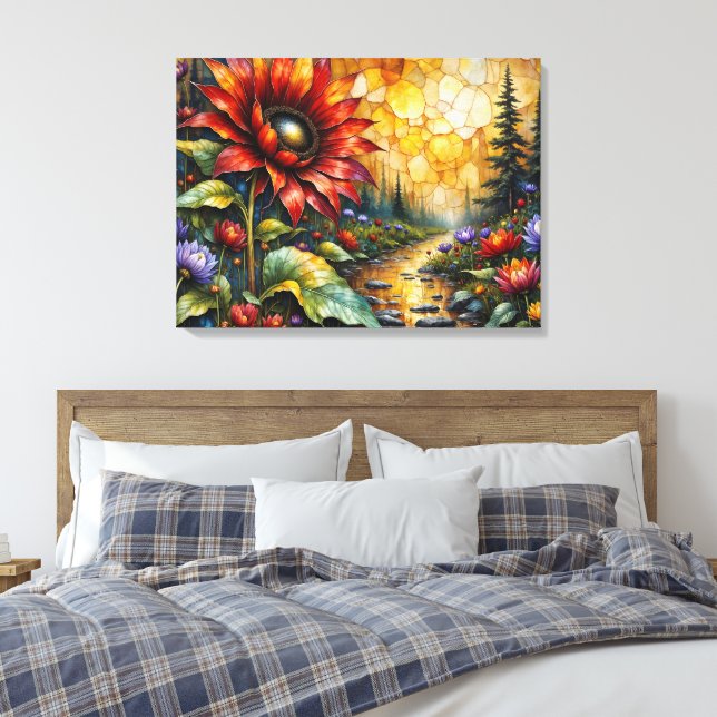 Lienzo Girasol rojo en el valle junto al arroyo (Insitu(Dormitorio))