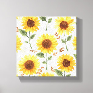 Lienzo Girasoles Amarillos Acuarela Floral Caprichoso