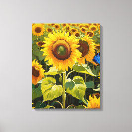 Lienzo Girasoles con mariposa azul