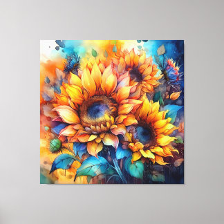 Lienzo Girasoles en Acuarela