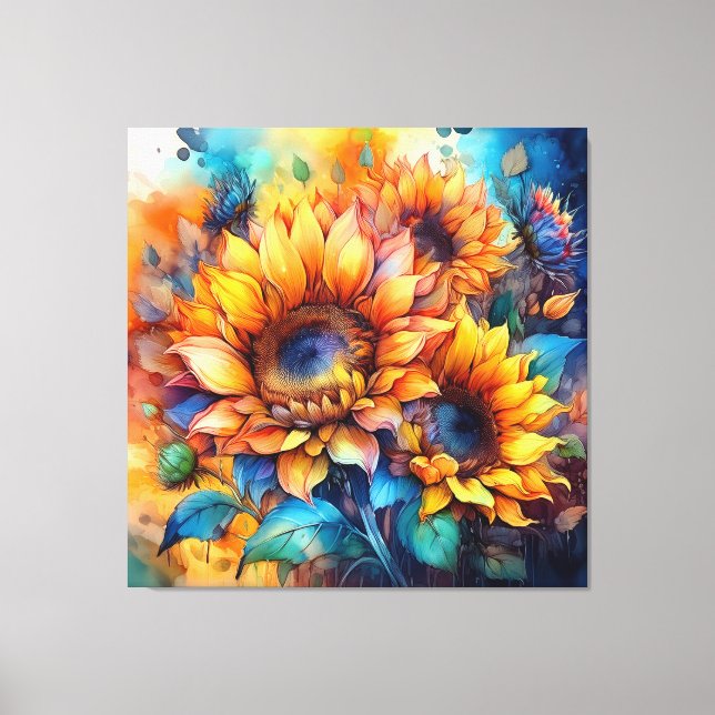Lienzo Girasoles en Acuarela (Anverso)