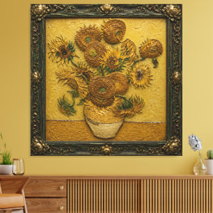 Lienzo Girasoles en un marco ornamentado   Pared floral v