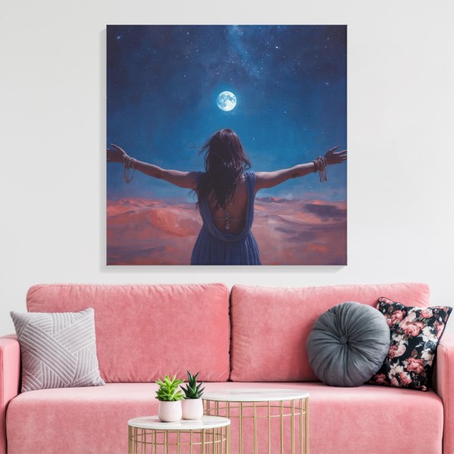 Lienzo "Girl in Moonlight | Aesthetic Night Sky Wall Art (Insitu (Sala de estar))