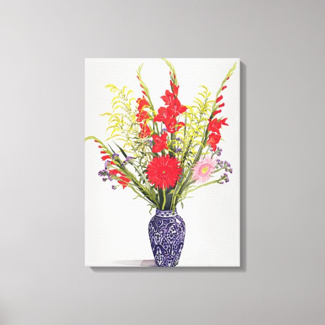 Lienzo Gladioli y Scabious en un azul (Anverso)