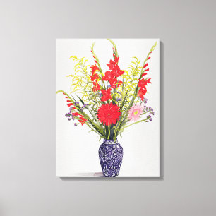 Lienzo Gladioli y Scabious en un azul
