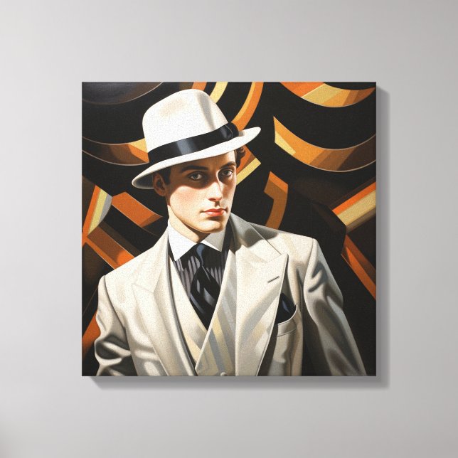 Lienzo Glam Art Deco: hombre plateado (Anverso)