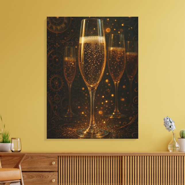 Lienzo Glam Happy New Year Steampunk Champagne  (Insitu (Sala de estar))