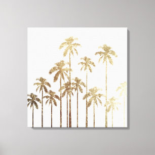 Lienzo Glamoroso Oro Tropical Palmeras en Blanco