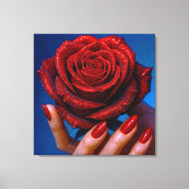 Lienzo Glitzernde Rote Rose mit Passenden Nägeln