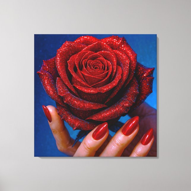 Lienzo Glitzernde Rote Rose mit Passenden Nägeln (Anverso)