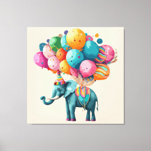 Lienzo Globo de elefante acuarela bebé