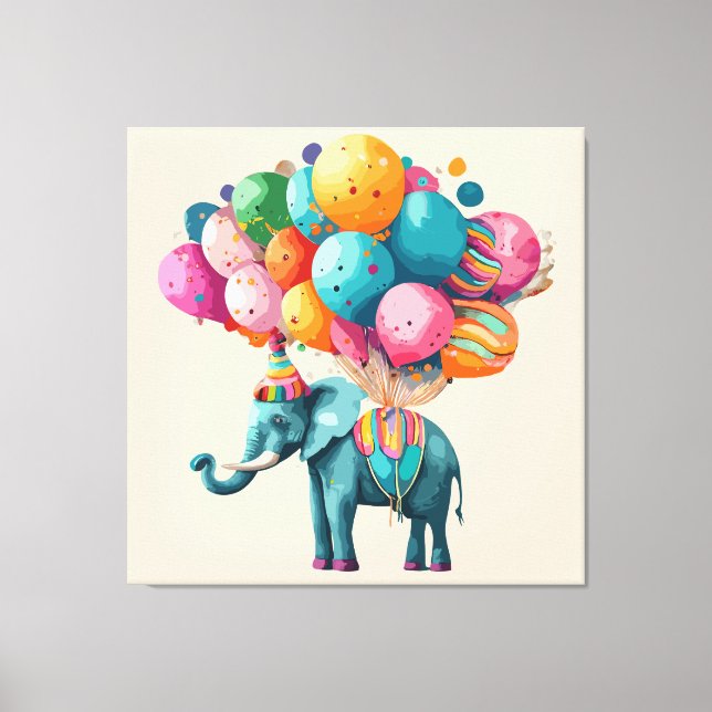Lienzo Globo de elefante acuarela bebé (Anverso)