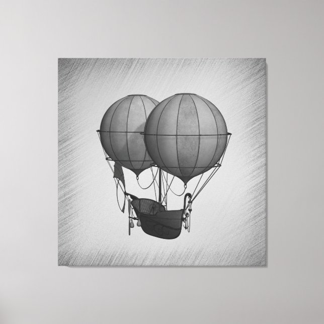 Lienzo Globos aerostáticos de plata Steampunk con barco (Anverso)