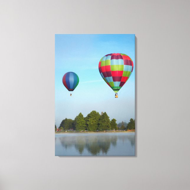 Lienzo Globos aerostáticos sobre un lago, NZ (Anverso)