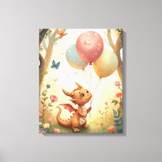 Lienzo Globos de Dragón de Bebé Acuarela Melocotón Guarde