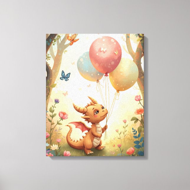 Lienzo Globos de Dragón de Bebé Acuarela Melocotón Guarde (Anverso)