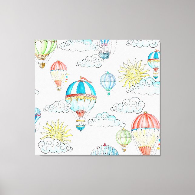 Lienzo Globos Vintage: Impresionante acuarela Seamless. (Anverso)