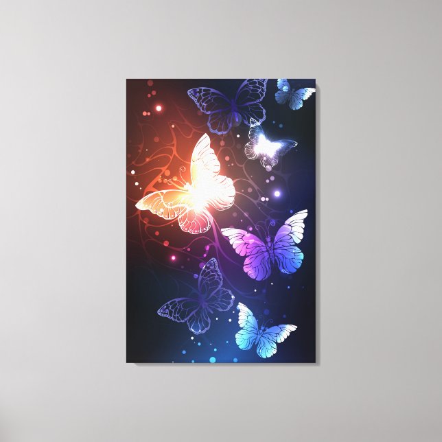 Lienzo Glowing Night Butterflies (Anverso)