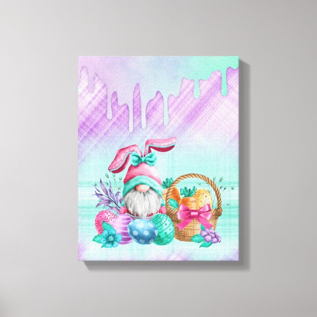 Lienzo Gnome De Conejo De Pascua Con Huevos De Cesta (Anverso)