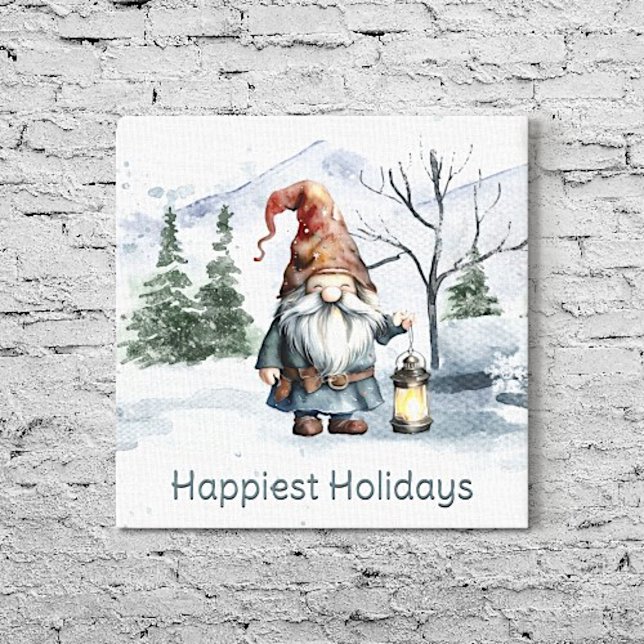 Lienzo Gnome de Navidades de invierno acuarela (Watercolor Winter Christmas Gnome Canvas Print)