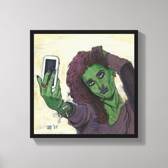 Lienzo Goblin Chica Phone Selfie Fantasy Art Canvas Impri (Anverso)