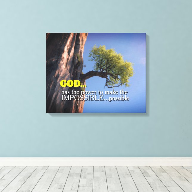 Lienzo God Can Make Impossible Possible -Cliffside Tree (Insitu (piso de madera))