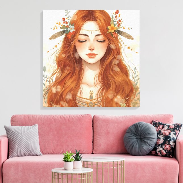 Lienzo Goddess of Nature –Bohemian Earth Spirit Woman Art (Insitu (Sala de estar))