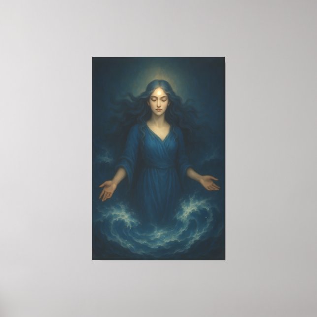 Lienzo Goddess of Tidal Serenity – Ocean Spirit Blue Aura (Anverso)