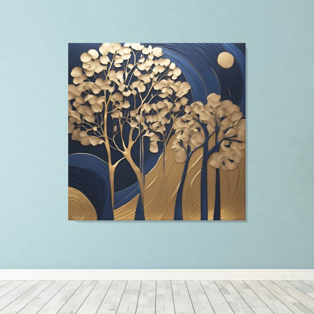 Lienzo Gold and blue shades AI art  (Insitu (piso de madera))