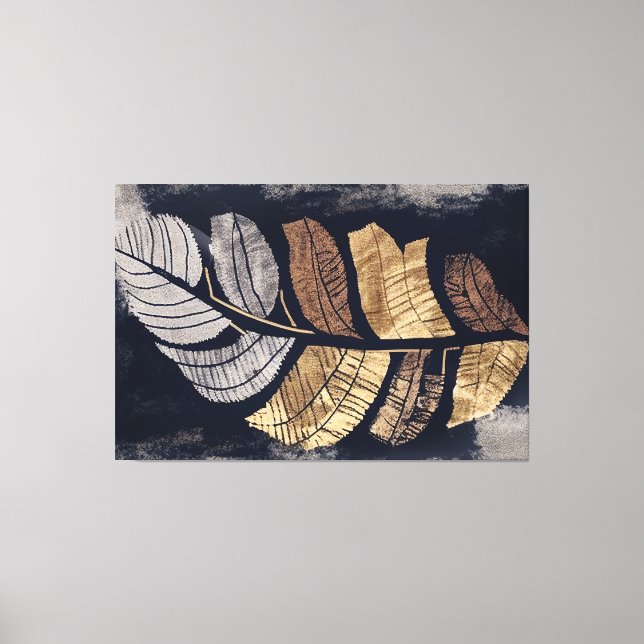 Lienzo Gold and Silver Metallic Leaves Elegant Botanical  (Anverso)