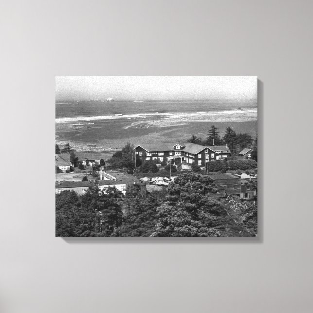 Lienzo Gold Beach, Oregon Town View y Sunset Inn (Anverso)