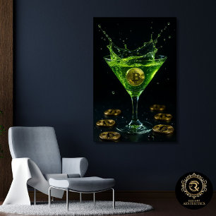 Lienzo Gold Bitcoin Neon Verde Martini Enmarcado