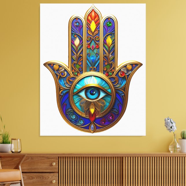 Lienzo Gold Colorful Hamsa Turquoise Sapphire Third Eye  (Insitu (Sala de estar))