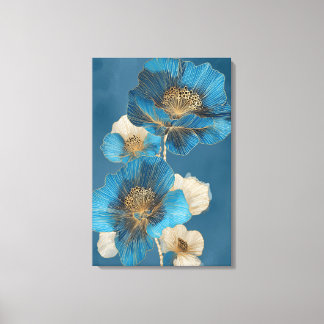 Lienzo Gold Line Art Blue Botanical Poppy Floral