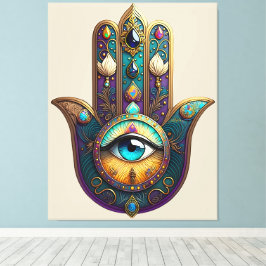 Lienzo Gold Violet Teal Hamsa w/ Turquoise Third Eye