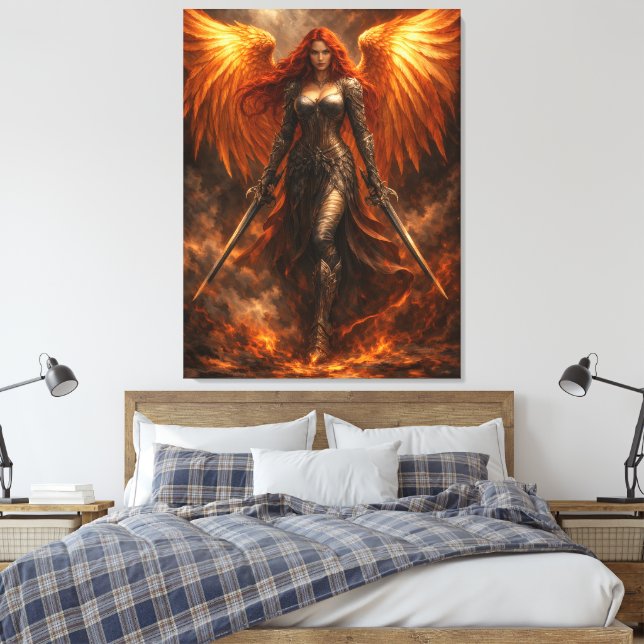 Lienzo Golden Angel of Fire | Epic Fantasy Wall Art (Insitu(Dormitorio))