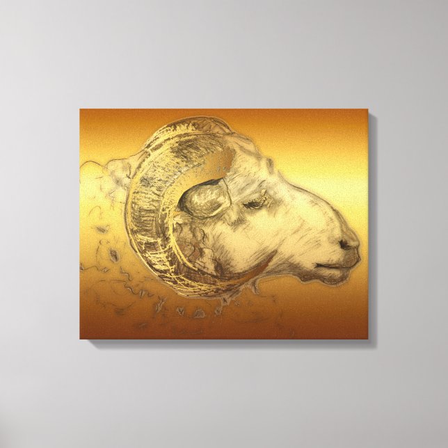 Lienzo Golden Aries Ram Canvas de Zodiac Chino (Anverso)