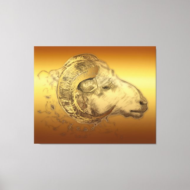 Lienzo Golden Aries Ram Canvas de Zodiac Chino (Anverso)