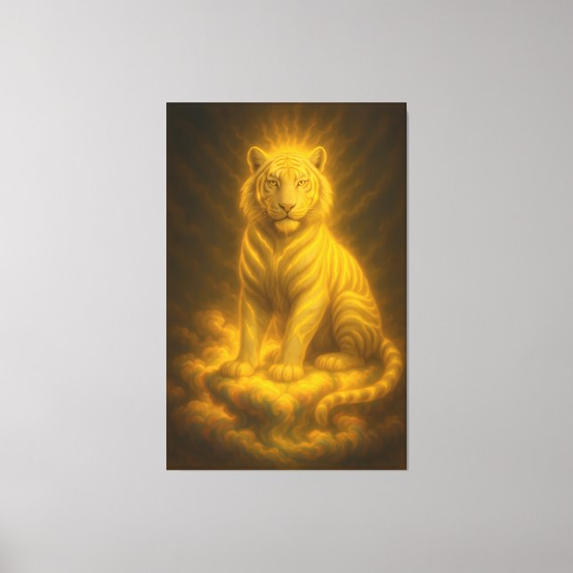 Lienzo Golden Aura White Tiger – Divine Celestial Guardia (Anverso)