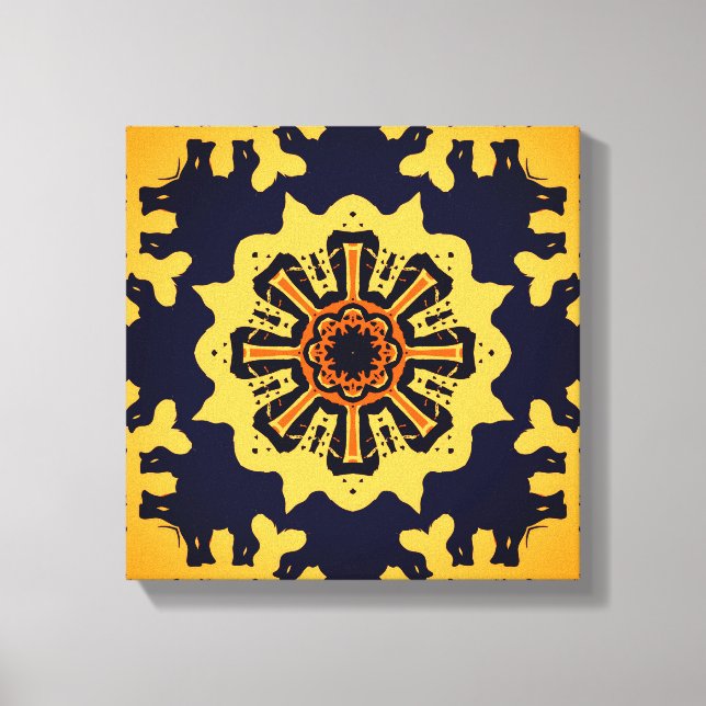 Lienzo Golden Aztec Sun Abstract Navy Blue Home Wall Art (Anverso)