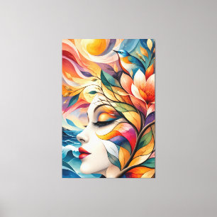 Lienzo Golden Bird and Flower Woman Art