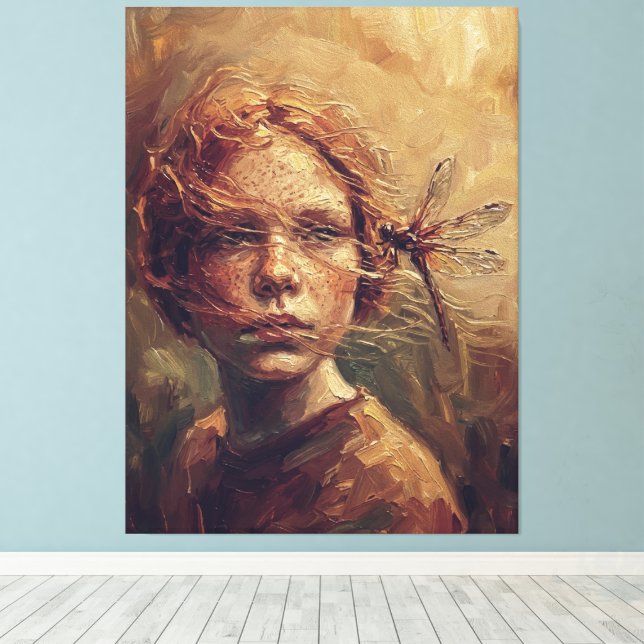 Lienzo Golden Dragonfly Whisper – Warm Impressionist Oil  (Insitu (piso de madera))